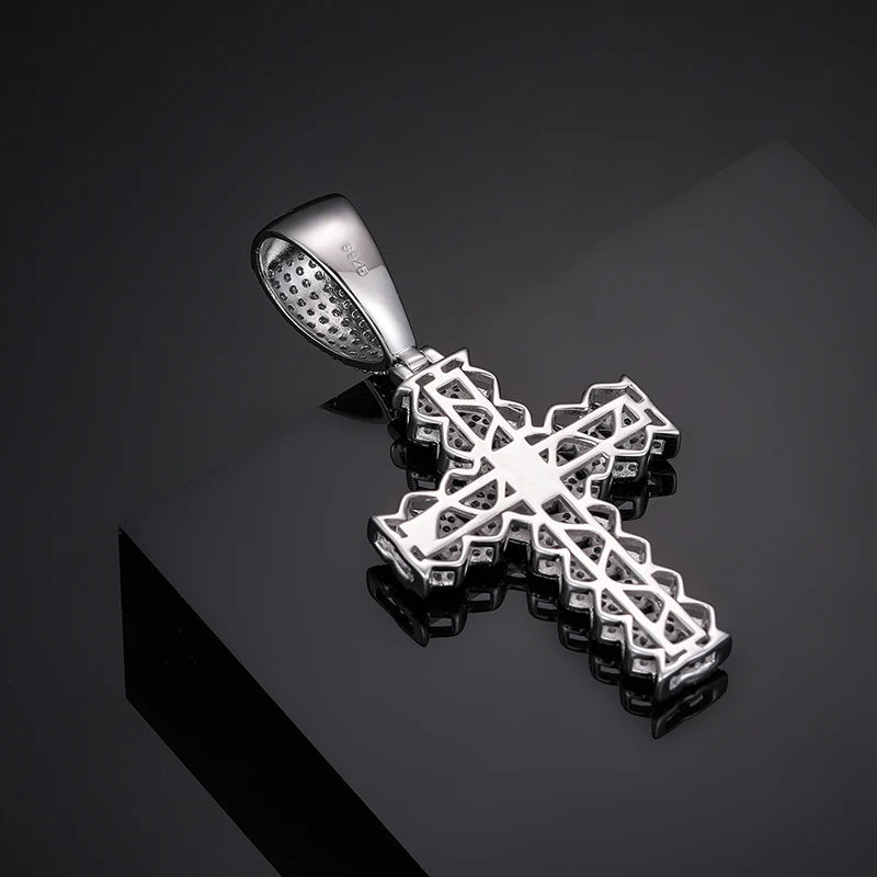 Cuban Link Cross Pendant - VVS Moissanite - 14K Gold Vermeil