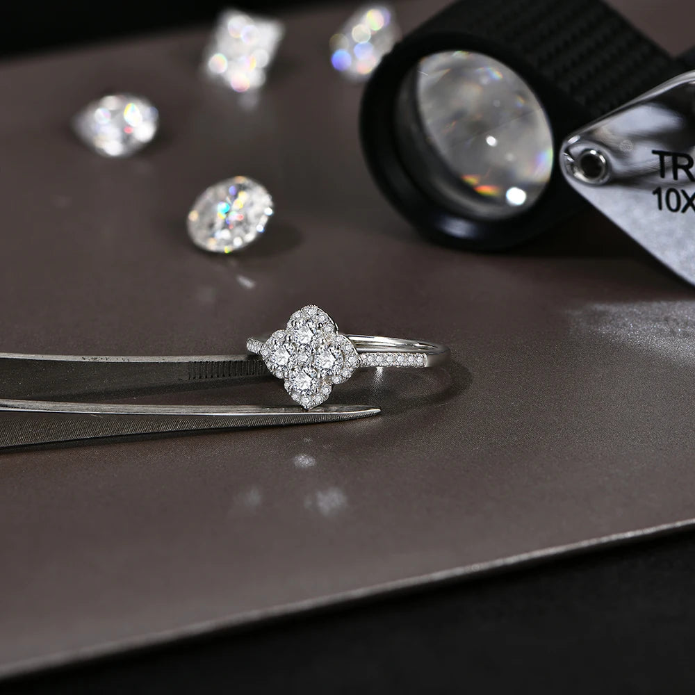 Four Leaf Clover Ring - VVS Moissanite - 14K Gold Vermeil