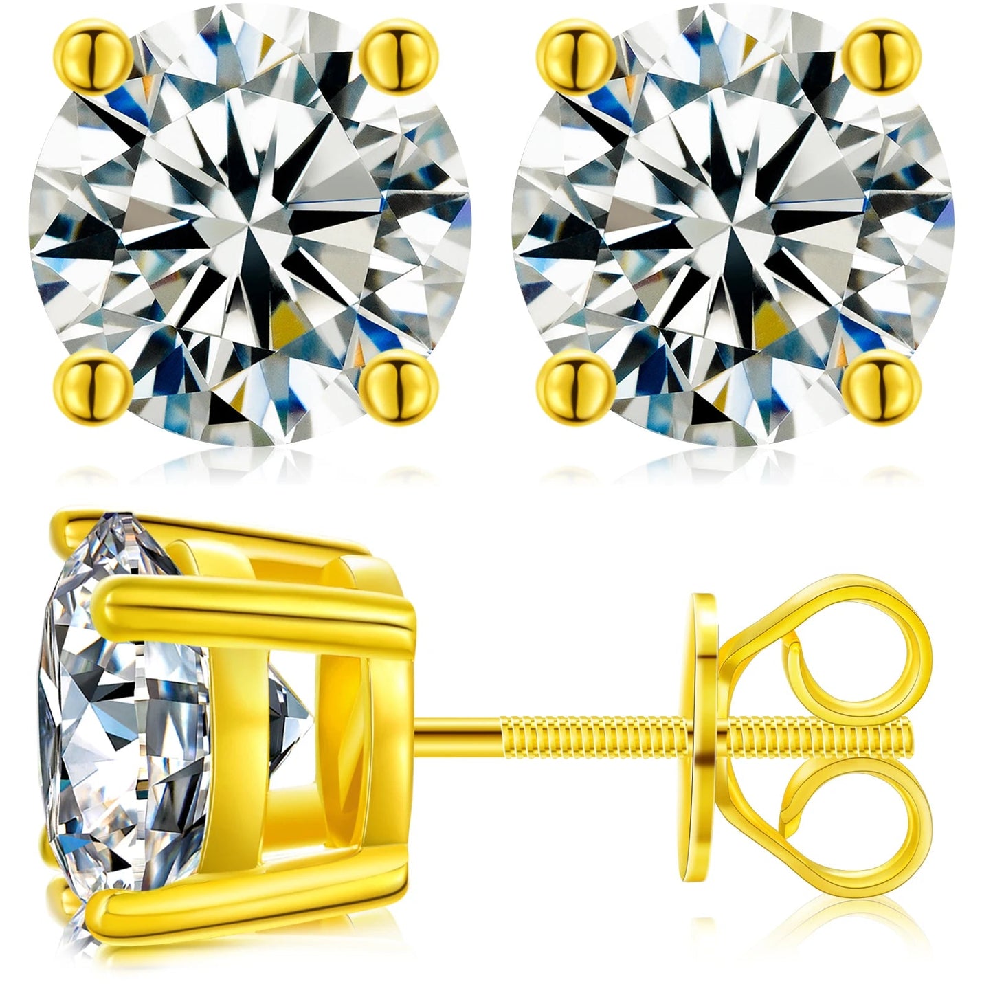 Classic Screw Back Stud Earrings - VVS Moissanite - 14k Gold Vermeil