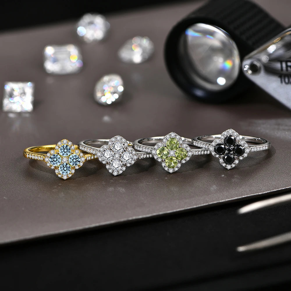 Four Leaf Clover Ring - VVS Moissanite - 14K Gold Vermeil
