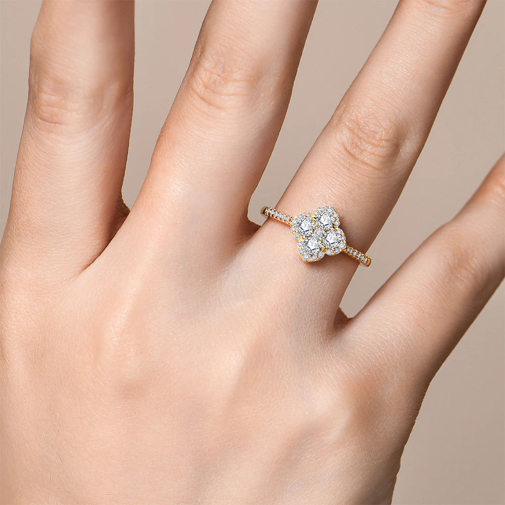 Four Leaf Clover Ring - VVS Moissanite - 14K Gold Vermeil