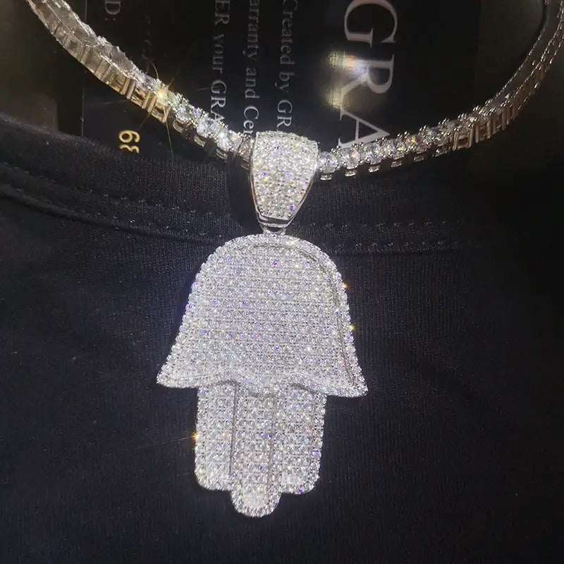 Hamsa Pendant 3D - VVS1 Moissanite 14K Gold Vermeil