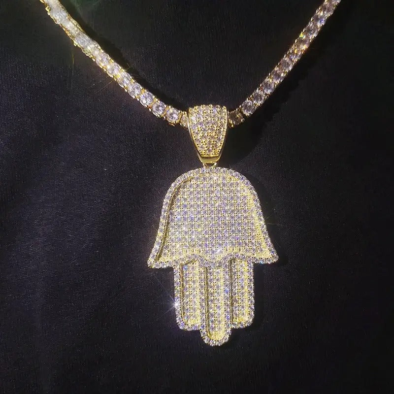 Hamsa Pendant 3D - VVS1 Moissanite 14K Gold Vermeil