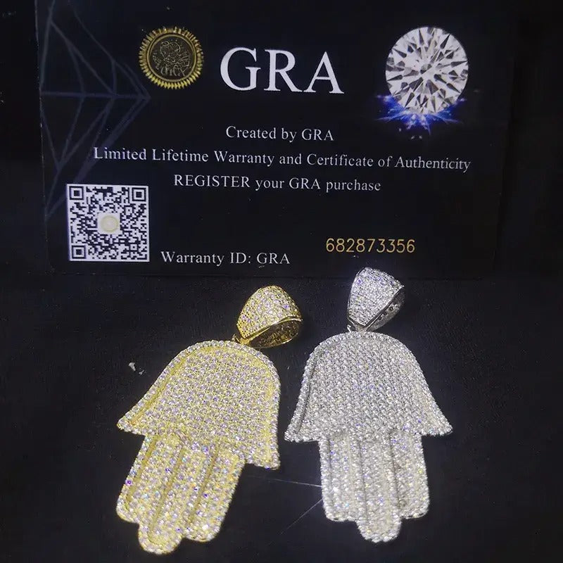 Hamsa Pendant 3D - VVS1 Moissanite 14K Gold Vermeil