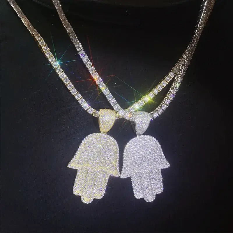 Hamsa Pendant 3D - VVS1 Moissanite 14K Gold Vermeil