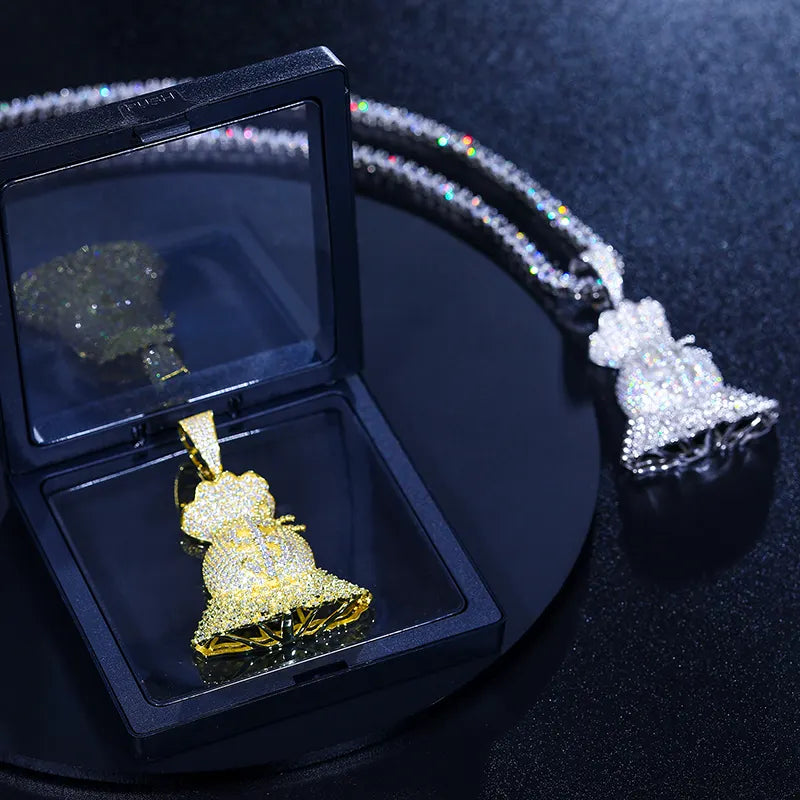 Money Sack Pendant (V1) - VVS Moissanite - 14k Gold Vermeil (Made to Order)