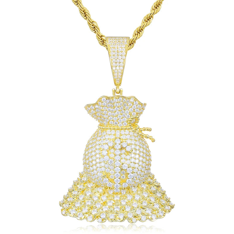 Money Sack Pendant (V1) - VVS Moissanite - 14k Gold Vermeil (Made to Order)