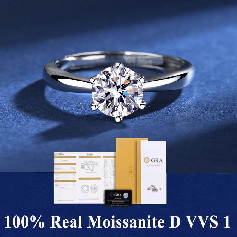 Classic 1ct 6 Prong Engagement Ring - VVS Moissanite - S925 Sliver