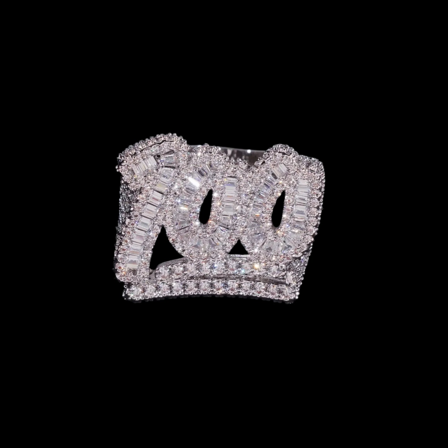 "100" Emoji Ring Baguette Cut Iced Out - VVS Moissanite Solid S925 Silver