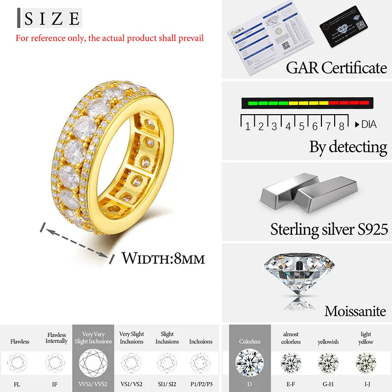 3 Row Eternity Ring - VVS Moissanite Real 14k Gold Vermeil