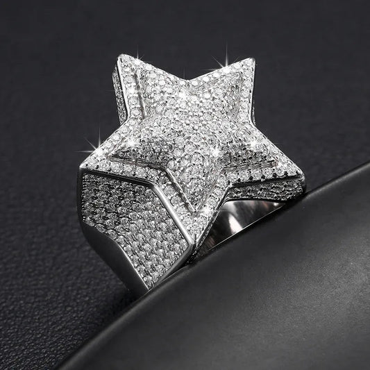 3D Star Ring - VVS Moissanite - 14k Gold Vermeil