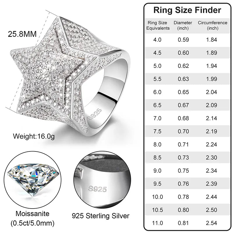 3D Star Ring - VVS Moissanite - 14k Gold Vermeil