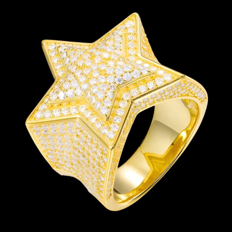 3D Star Ring - VVS Moissanite - 14k Gold Vermeil