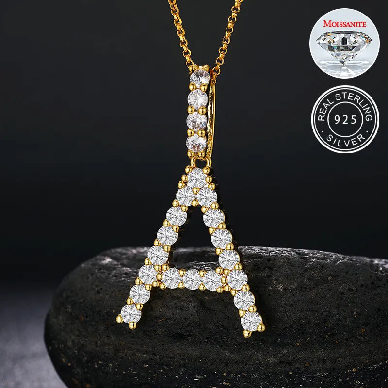 A-Z ALPHABET LETTER INITAL PENDANTS - VVS Moissanite on Real 14k Gold Vermeil