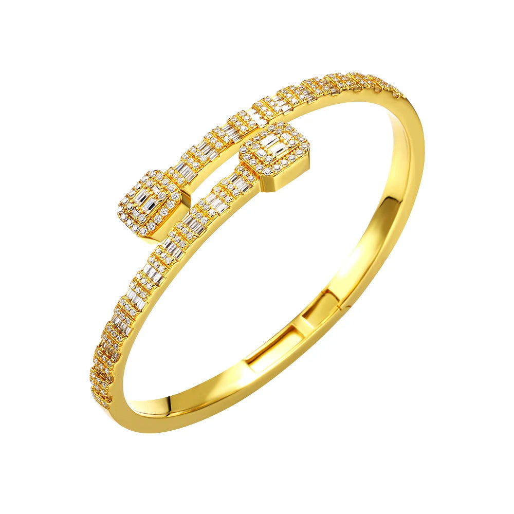 Baguette Cut Bangle Bracelet - VVS Moissanite Real - 14K Gold Vermeil