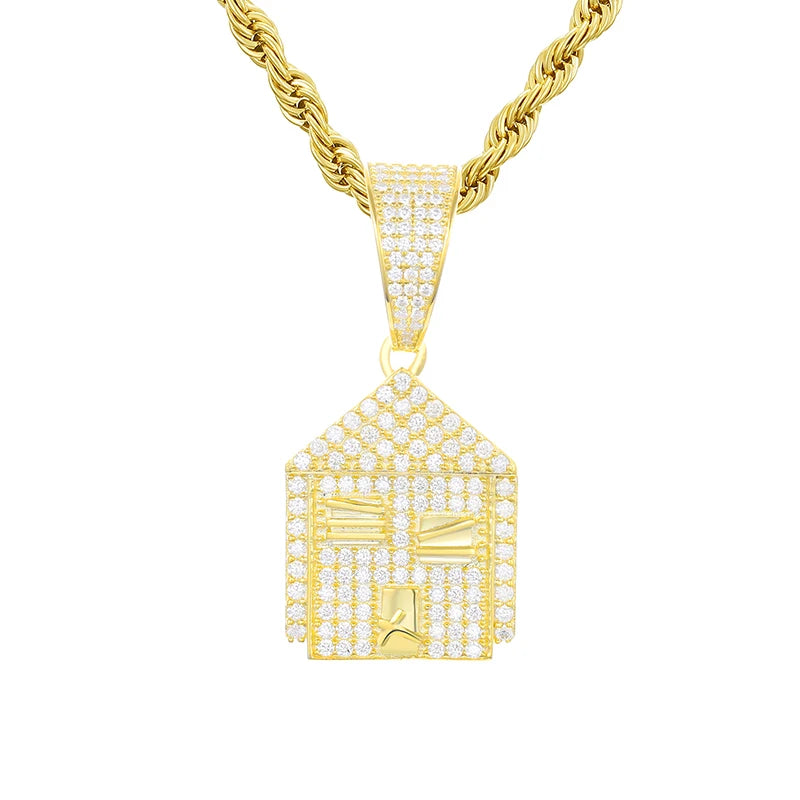 "BANDO" Small Trap House Emoji Pendant - VVS Moissanite 14k Gold Vermeil