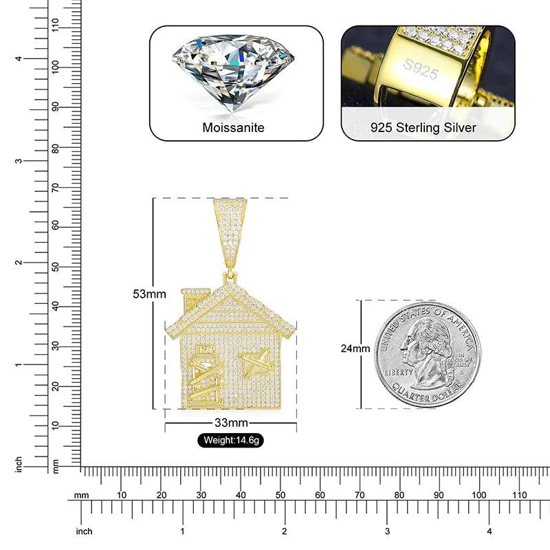 "BANDO" Trap House Emoji Pendant - VVS Moissanite 14k Gold Vermeil