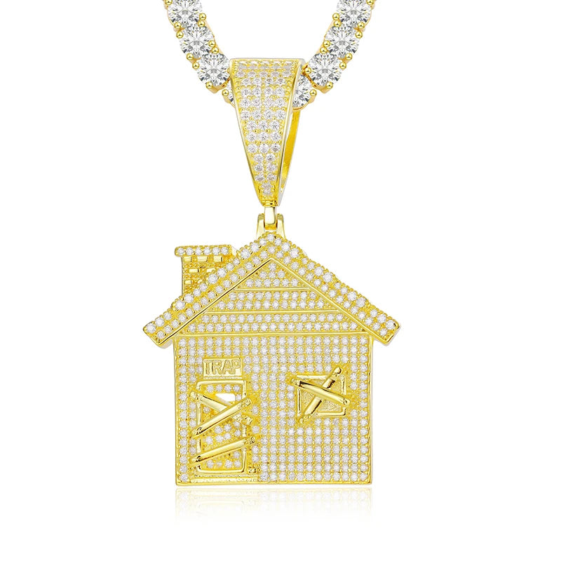 "BANDO" Trap House Emoji Pendant - VVS Moissanite 14k Gold Vermeil