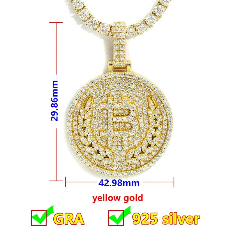 Bitcoin Pendant - VVS Moissanite - 14k Gold Vermeil