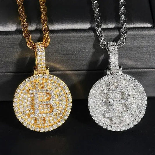 Bitcoin Pendant - VVS Moissanite - 14k Gold Vermeil