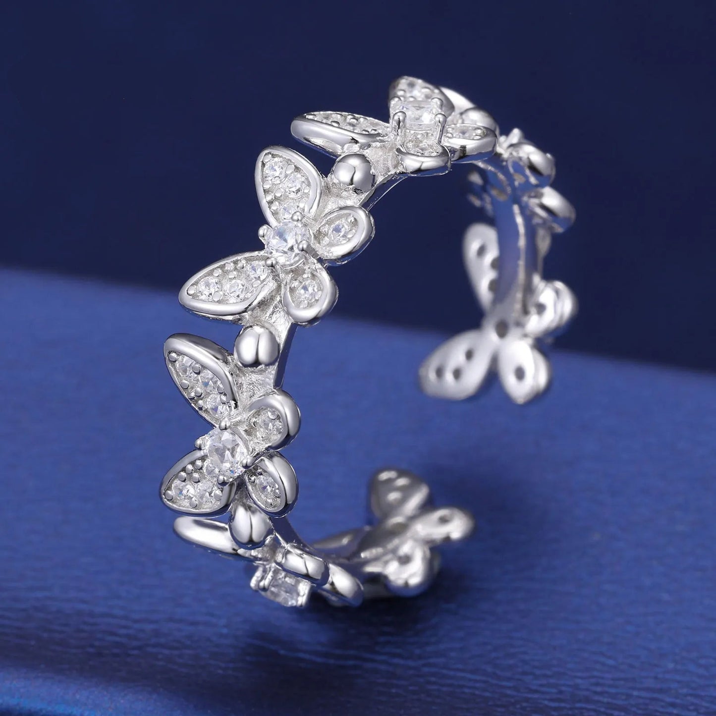 "BUTTERFLIES" Adjustable Ring -VVS Moissanite 14k White Gold Vermeil