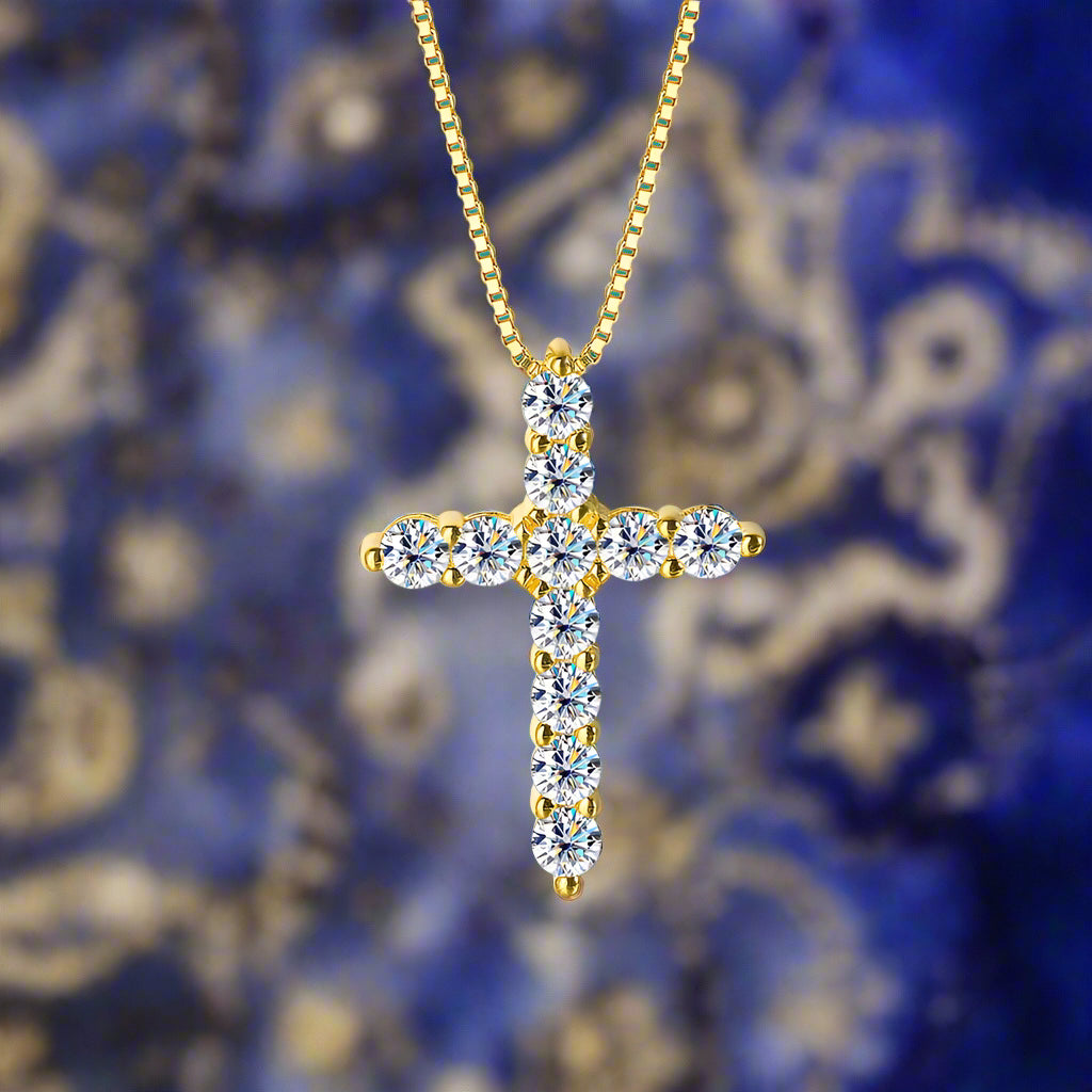 Classic Cross Pendant Necklace - VVS1 Moissanite 18k Gold Vermeil