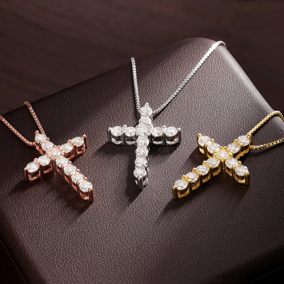 Classic Cross Pendant Necklace - VVS1 Moissanite 18k Gold Vermeil