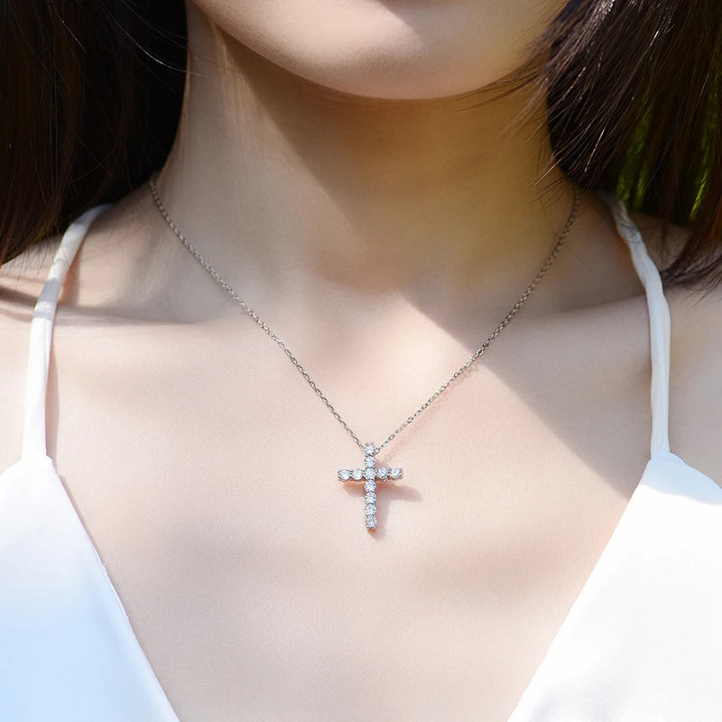 Classic Cross Pendant Necklace - VVS1 Moissanite 18k Gold Vermeil