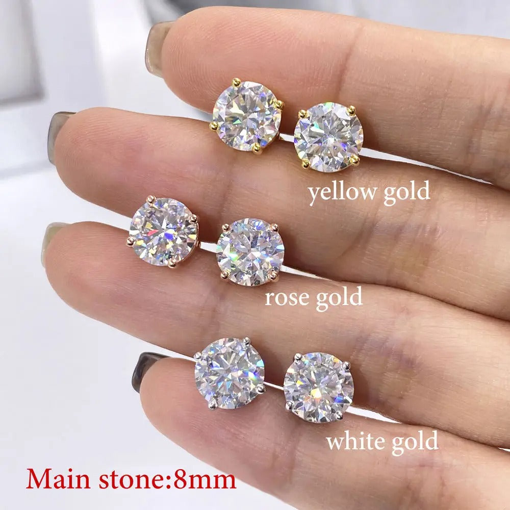 Classic Round Stud Earrings - VVS Moissanite - 14K Gold Vermeil