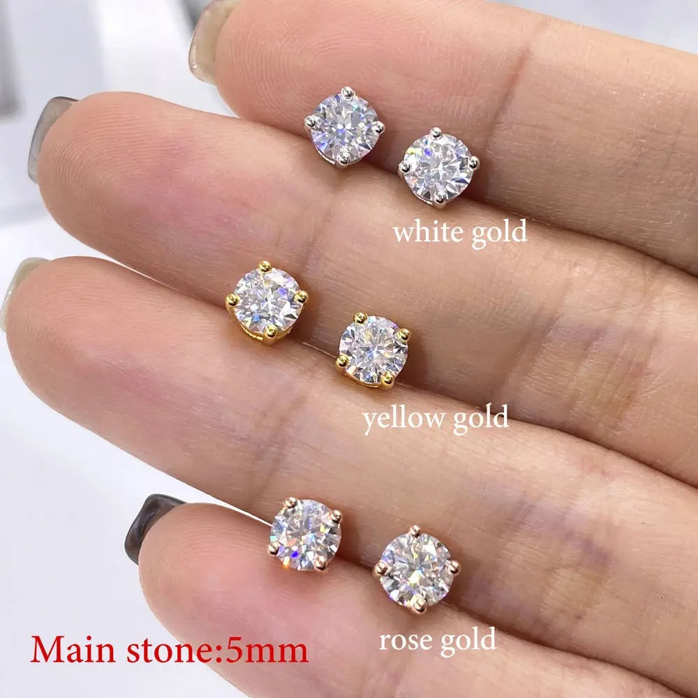 Classic Round Stud Earrings - VVS Moissanite - 14K Gold Vermeil