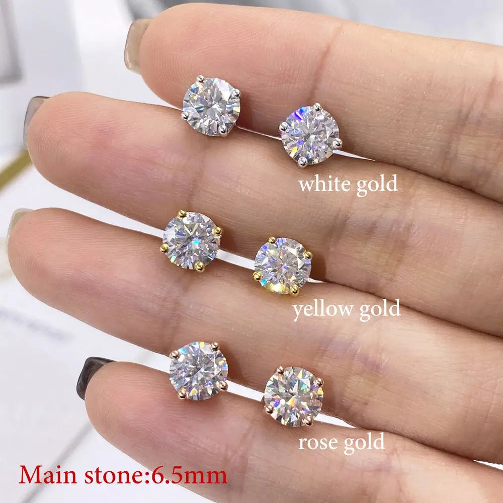 Classic Round Stud Earrings - VVS Moissanite - 14K Gold Vermeil