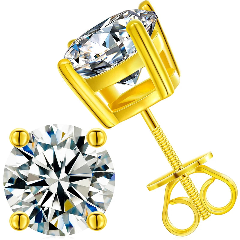 Classic Screw Back Stud Earrings - VVS Moissanite - 14k Gold Vermeil