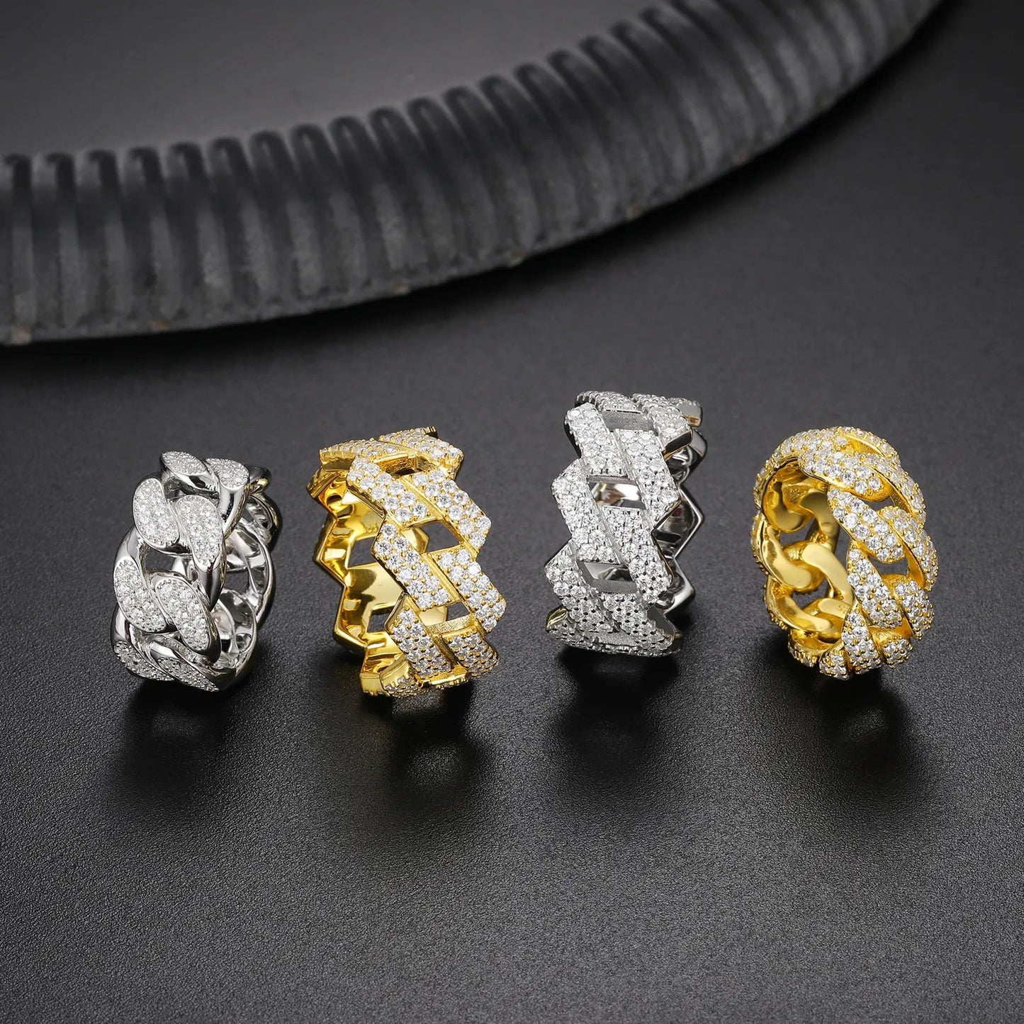 Cuban Link Rings - VVS Moissanite 14k Gold Vermeil