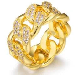 Cuban Link Rings - VVS Moissanite 14k Gold Vermeil