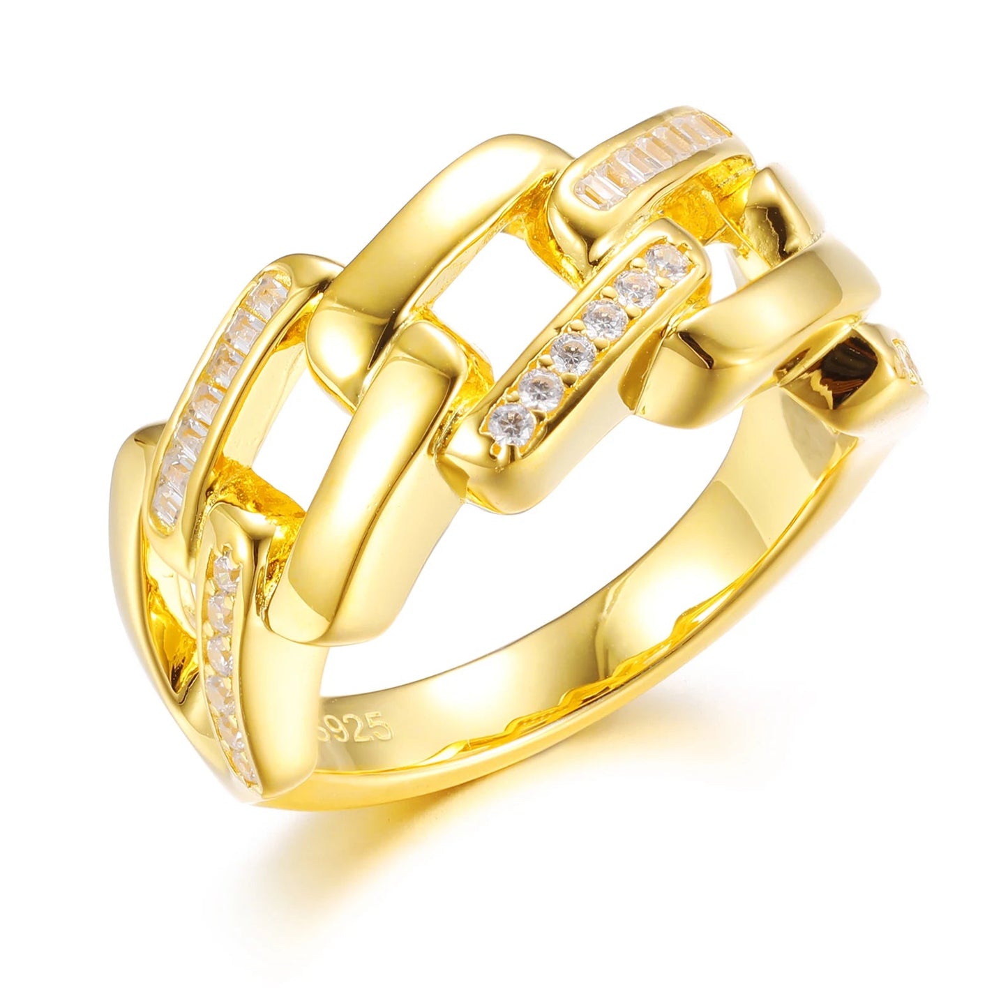 Cuban Link Rings - VVS Moissanite 14k Gold Vermeil