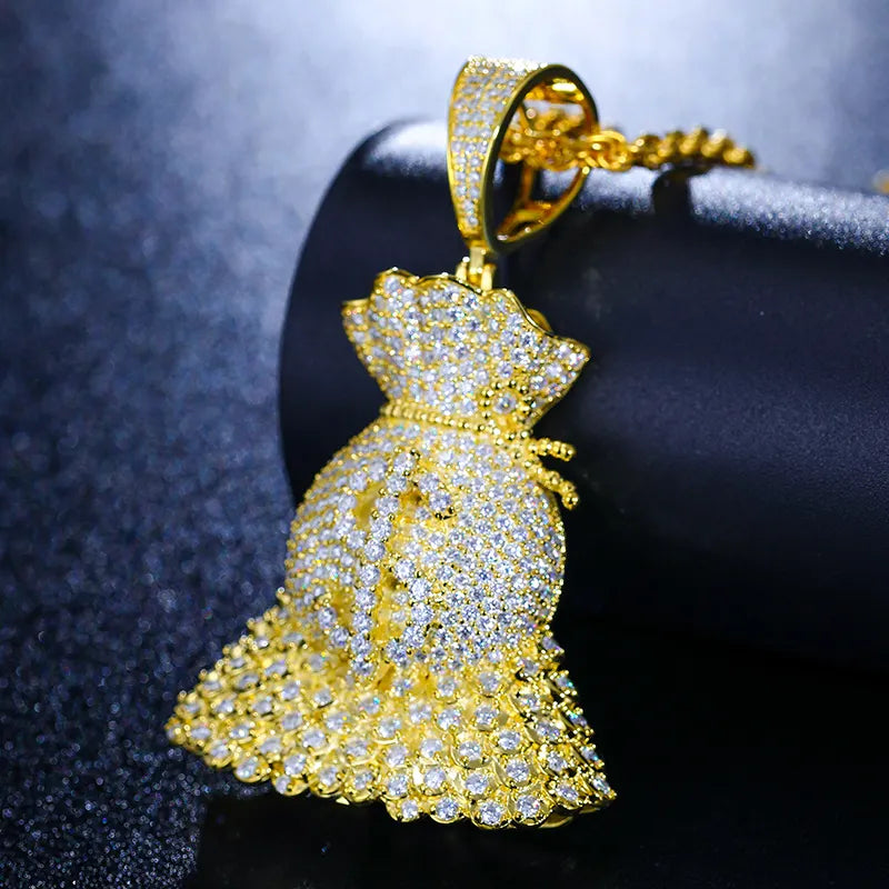 Money Sack Pendant (V1) - VVS Moissanite - 14k Gold Vermeil (Made to Order)