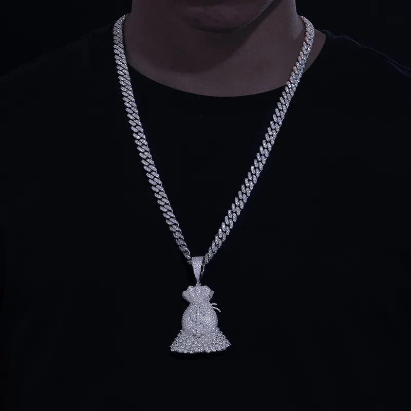 Money Sack Pendant (V1) - VVS Moissanite - 14k Gold Vermeil (Made to Order)