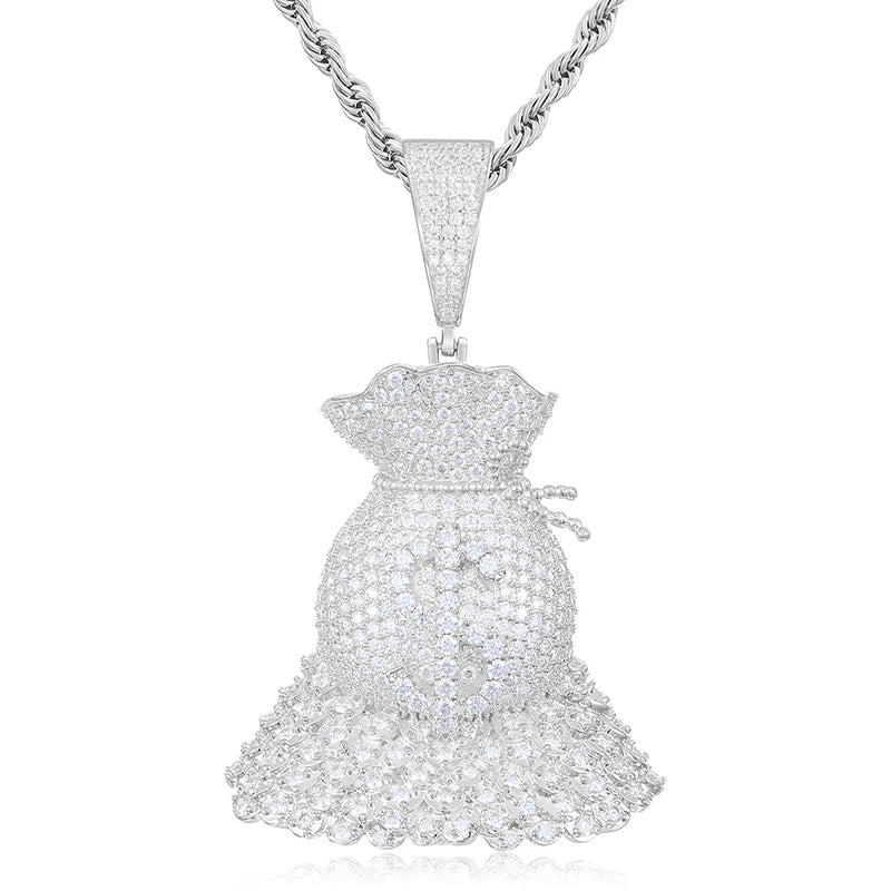 Money Sack Pendant (V1) - VVS Moissanite - 14k Gold Vermeil (Made to Order)