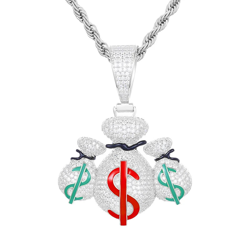 Money Sacks Pendant (V2) - VVS Moissanite 14k Gold Vermeil (Made to Order)