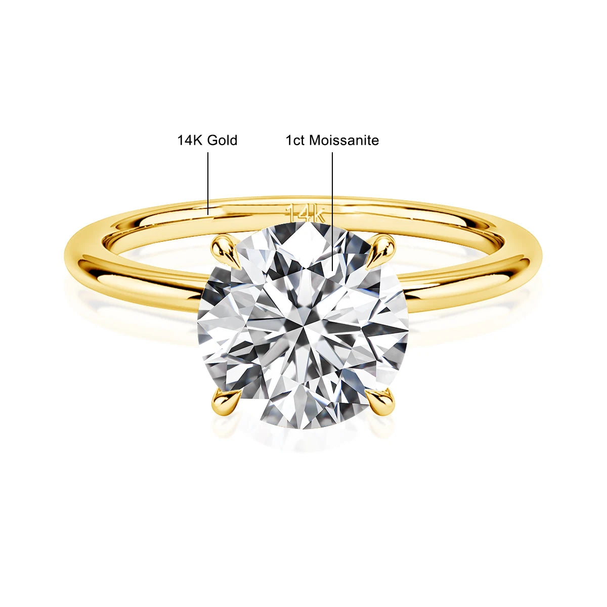 Real 14K Gold VVS Moissanite Hollow Gold Engagement Ring (MADE TO ORDER)