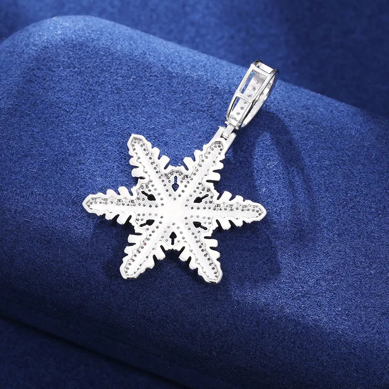 Snowflake Iced Out Pendant - VVS Moissanite 14K White Gold Vermeil