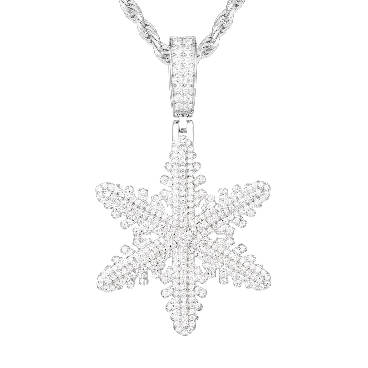 Snowflake Iced Out Pendant - VVS Moissanite 14K White Gold Vermeil