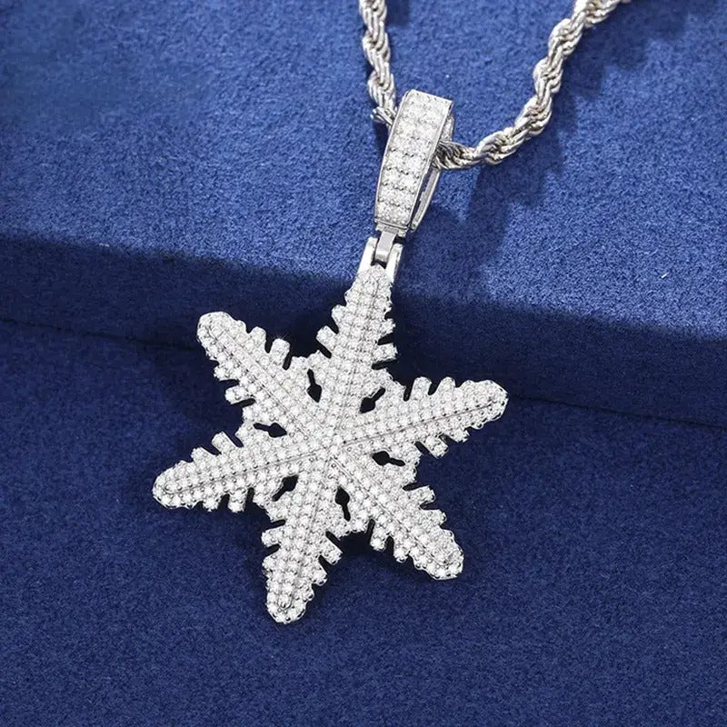 Snowflake Iced Out Pendant - VVS Moissanite 14K White Gold Vermeil