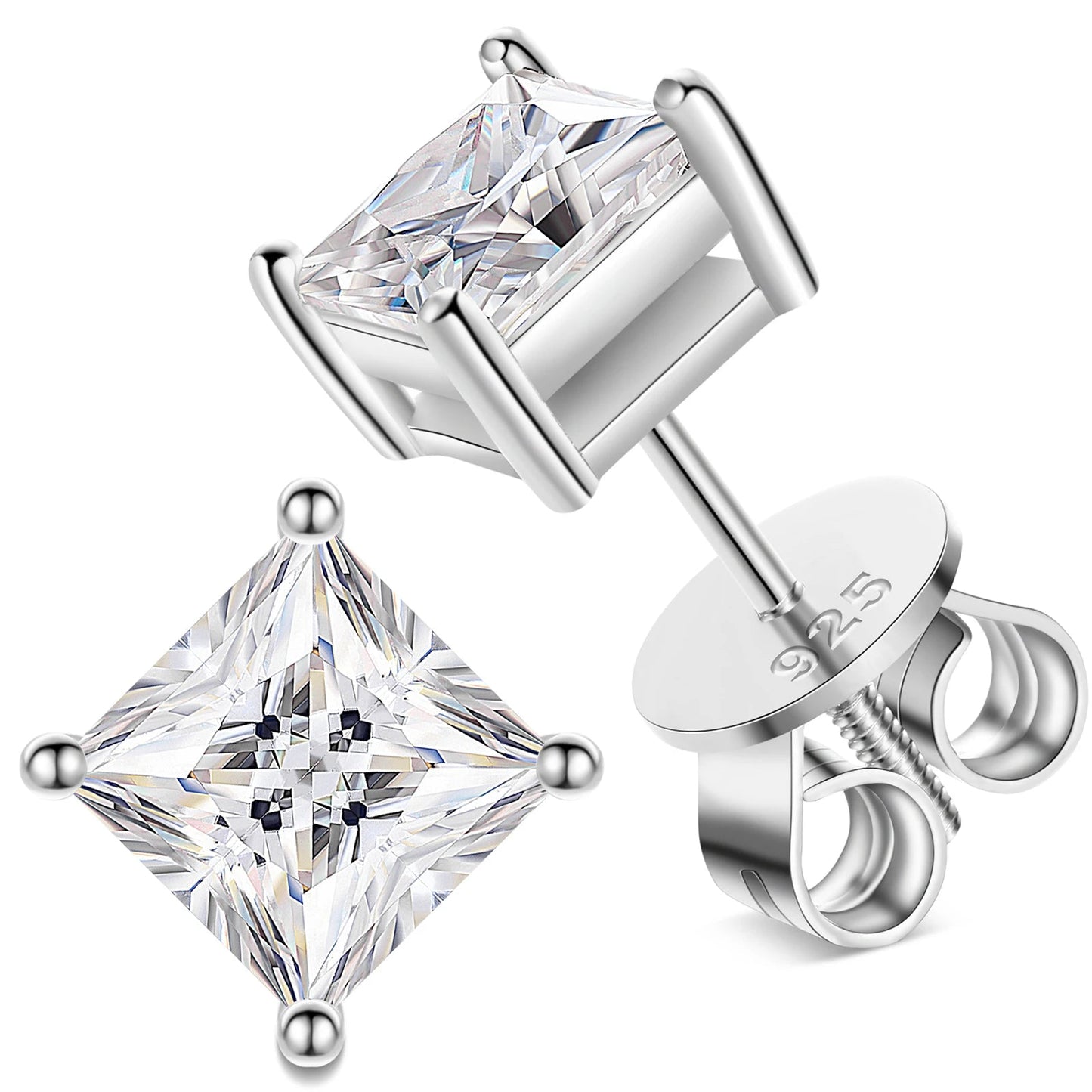 Solitaire Stud Earrings Princess Cut - VVS Moissanite 18k Gold Vermeil