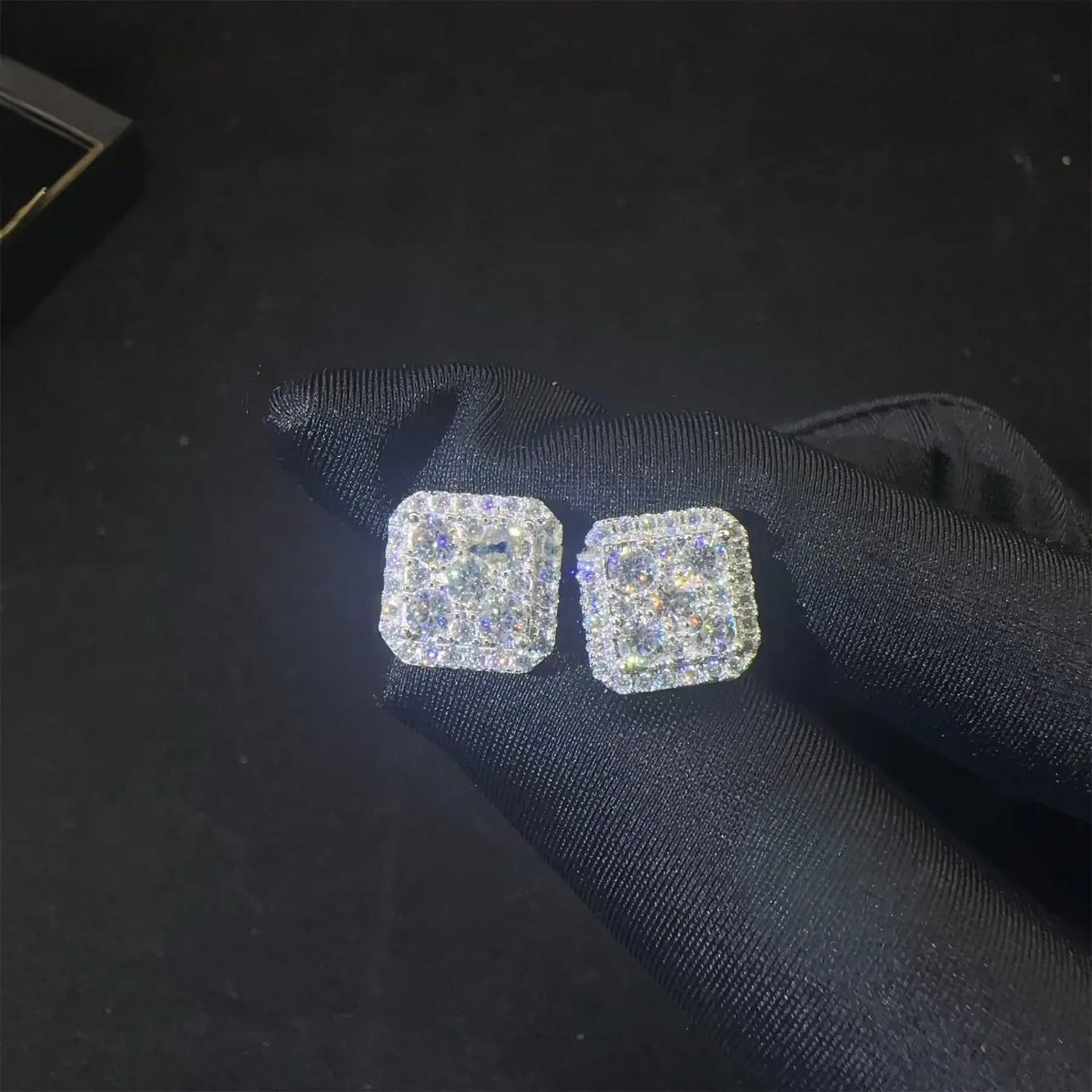 Square Stud Iced Out Earrings - VVS1 Moissanite 14k Gold Vermeil