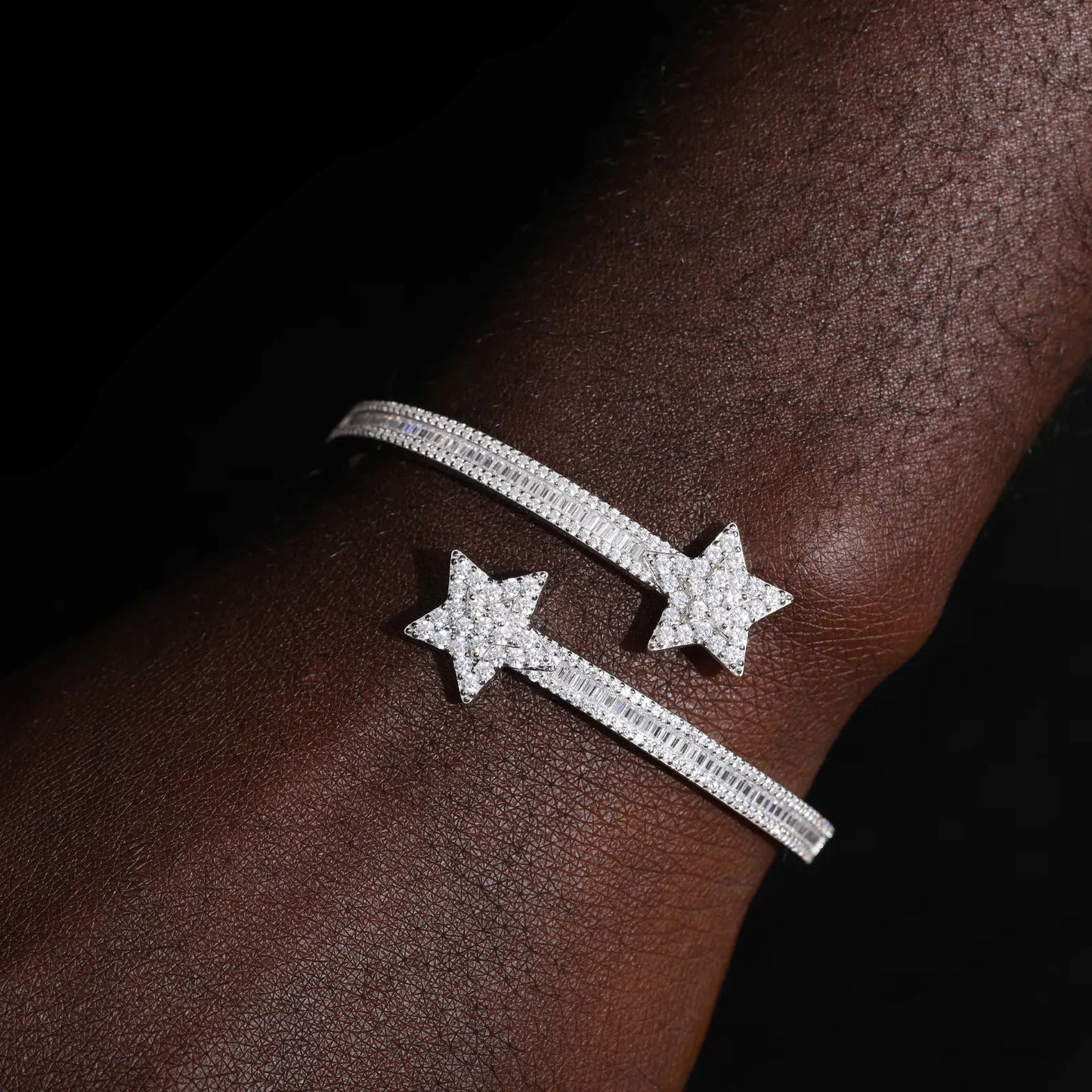 "STARBOY" Star Bangle Bracelet - VVS Moissanite 14k Gold Vermeil