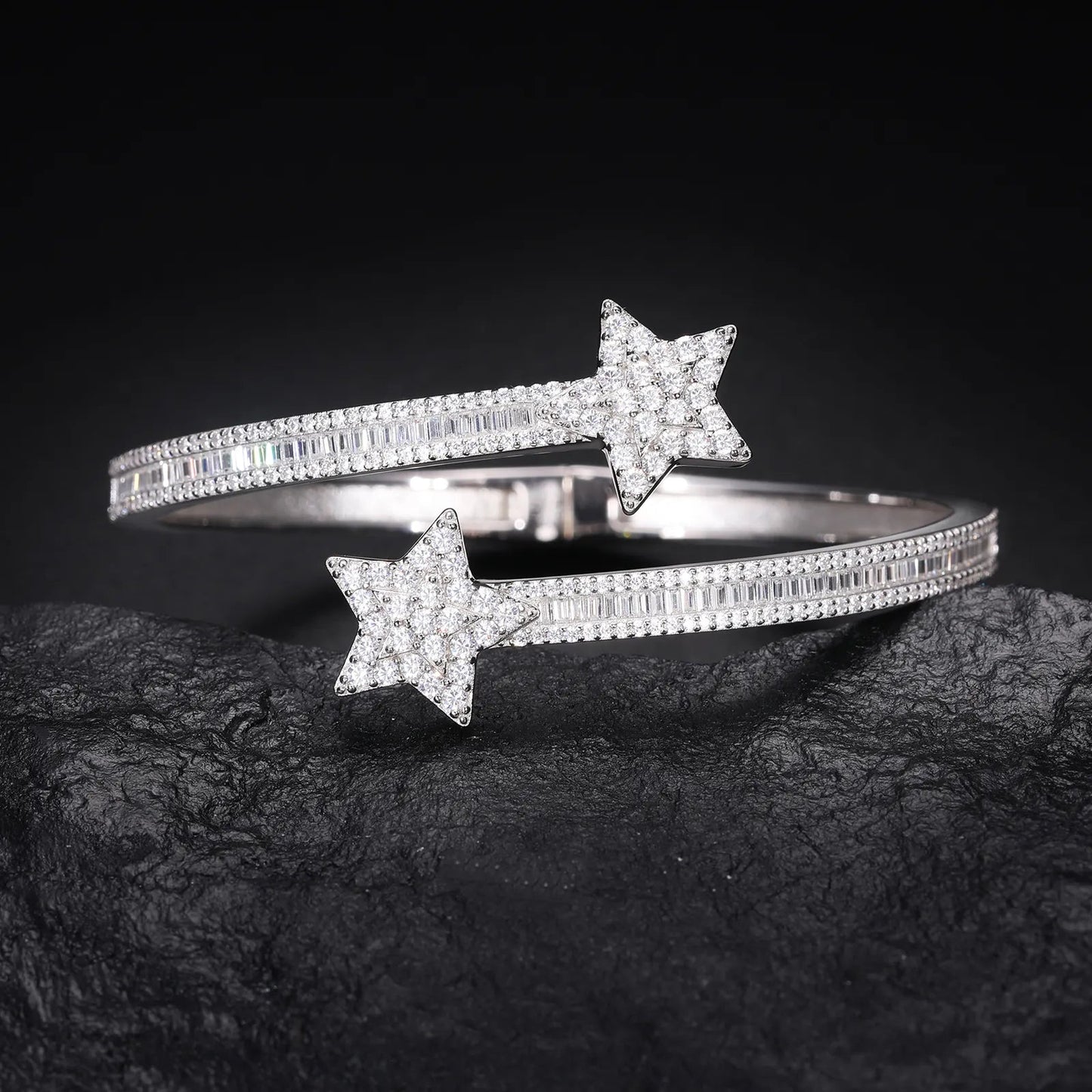 "STARBOY" Star Bangle Bracelet - VVS Moissanite 14k Gold Vermeil