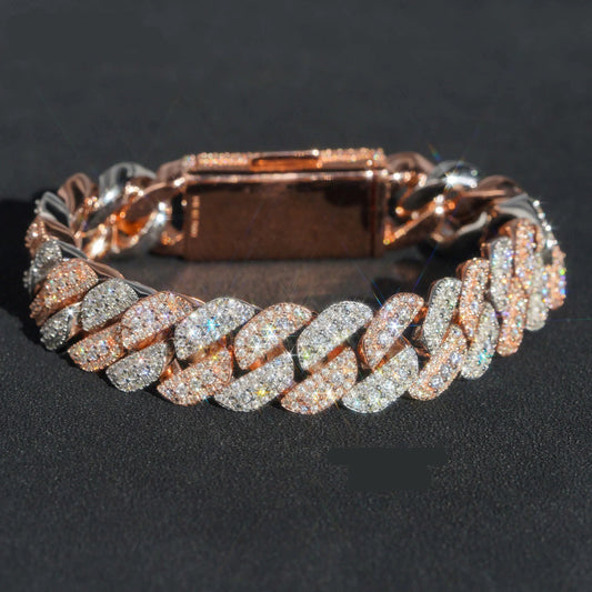 Two Tone Miami Cuban Link Bracelet - VVS Moissanite 14K Gold Vermeil